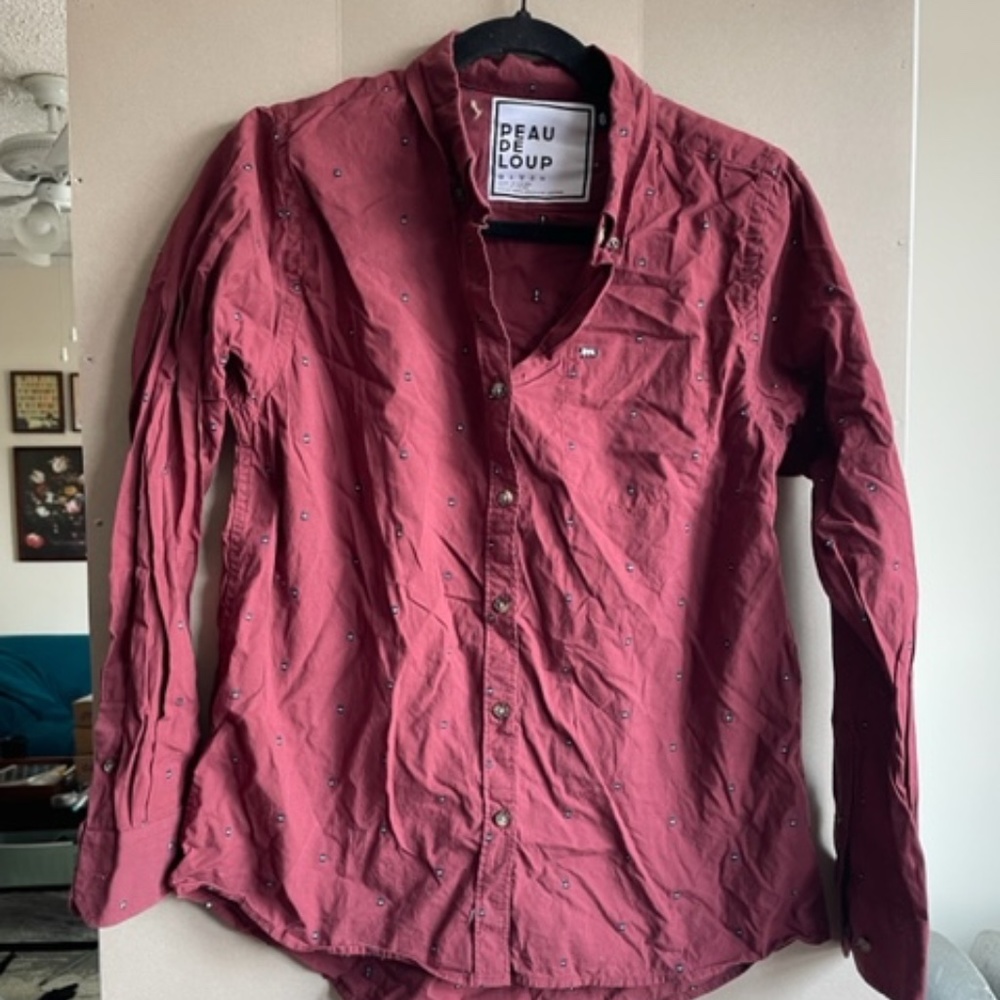 Peau De Loup Maroon Long Sleeve Button Up Shirt